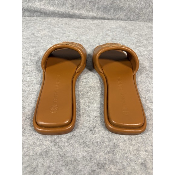 Tory Burch Double T Sport Slide Brown/Tan Gold Logo Size 8 - Picture 4 of 7